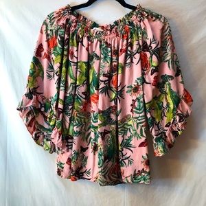 HM Peachy Floral Blouse Eastic Neckline Sz 2